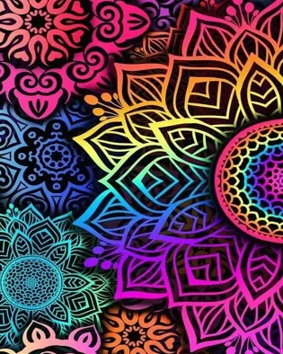 Haft diamentowy Tęczowa mandala Etniczny wzór-drewniana rama+HDF